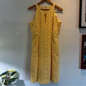 Sleeveless Yellow Lace A-Line Dress